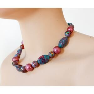 VTG Unsigned Schiaparelli Glass Bead Necklace MCM Artsy 50s Glam Gala Wedding